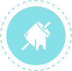 Group 32 (1) Icon of a marshmallow on a stick dripping with liquid on a light blue circle with a dotted outline.